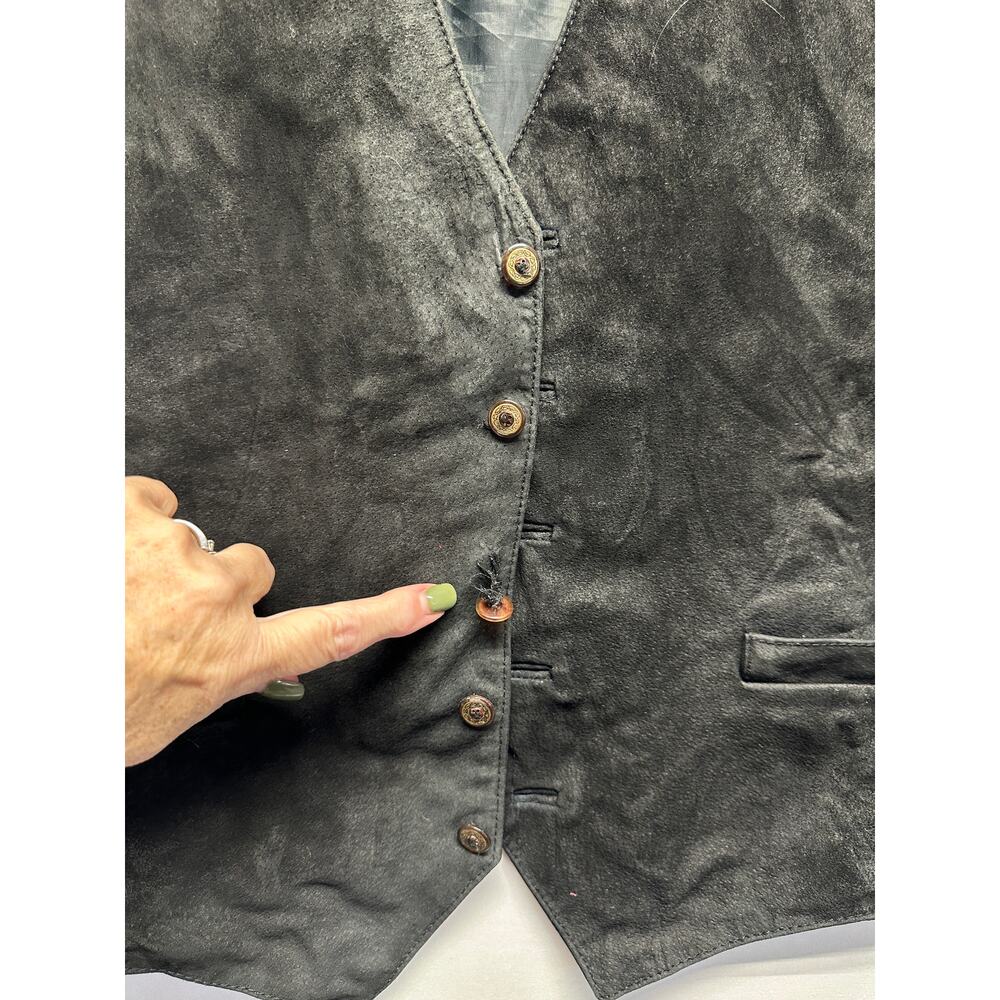 Vintage Black Leather Western Vest XL 🤠 Grunge Rock Worn Patina Y2K Biker Style - Picture 3 of 7
